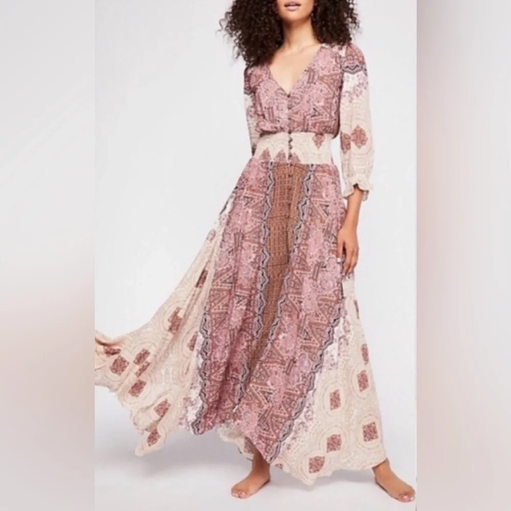 Free People Mexicali Rose Maxi Dress SZ XS Bohemian Feminine Coquette READ